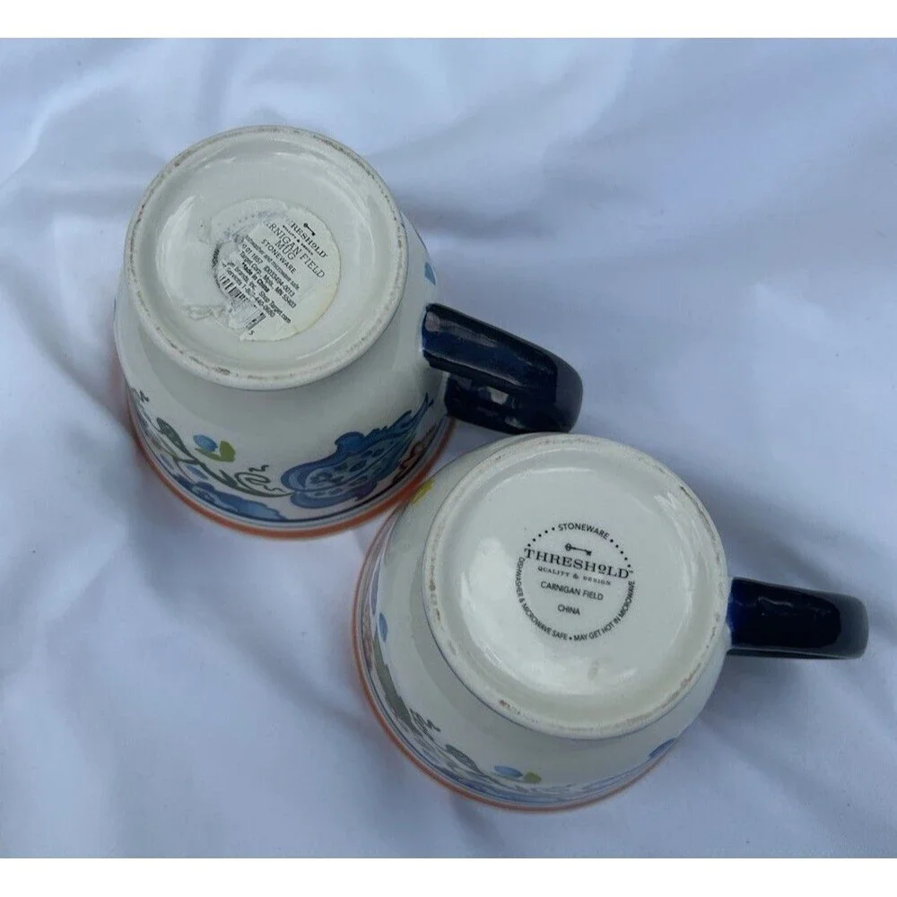 2 Carnigan Fields Threshold Colorful Floral Footed Coffee Tea Stoneware Mugs